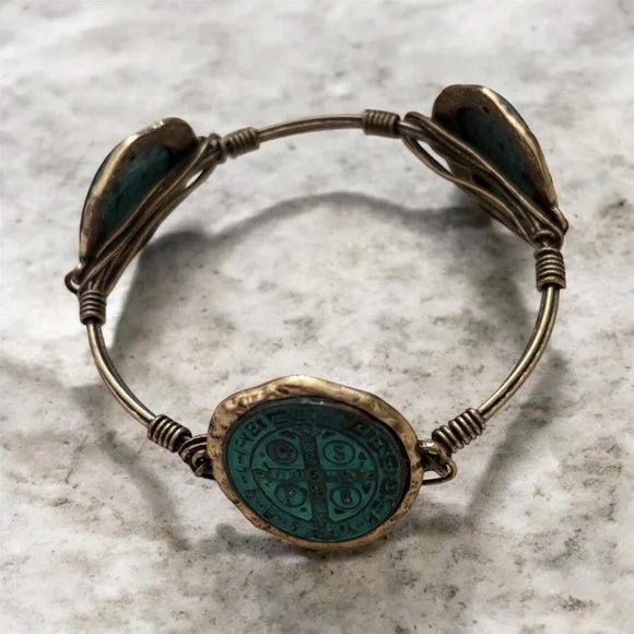 Turquoise Patina Saint Brass bangle - Picture 2 of 2